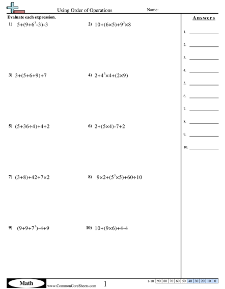 Using Order of Operations (No Negatives) Worksheet - Using Order of Operations (No Negatives) worksheet